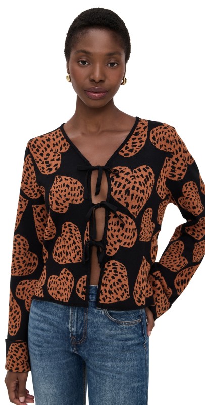 FARM Rio Leopard Hearts Knit Cardigan Leopard Hearts Black