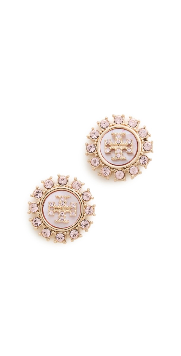 Tory Burch Crystal Stud Earrings Tory Gold / Pink