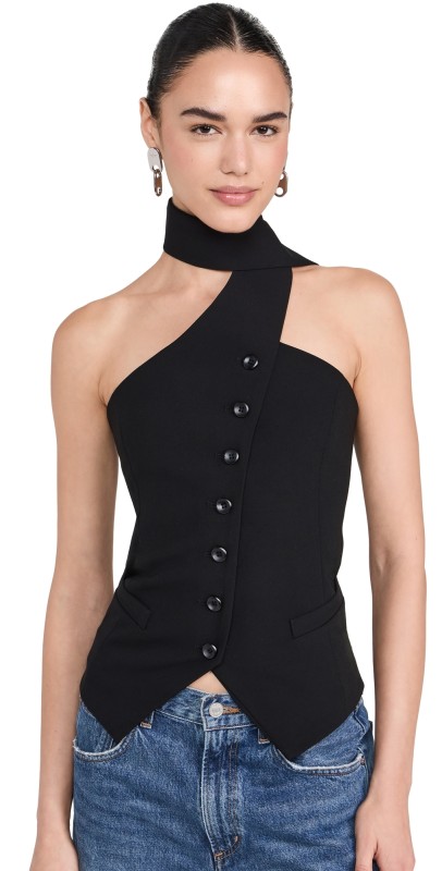 Pixie Market Mara Choker Neck Strap Button Top Black