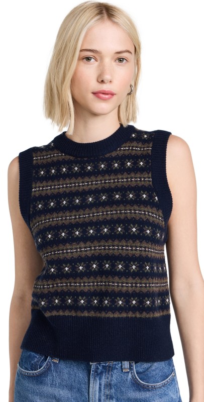 Faherty Highland Fair Isle Sweater Vest Navy Multi