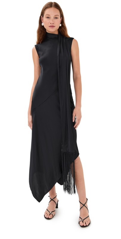 Acne Studios Viscose Soft Satin Tunic Dress Black