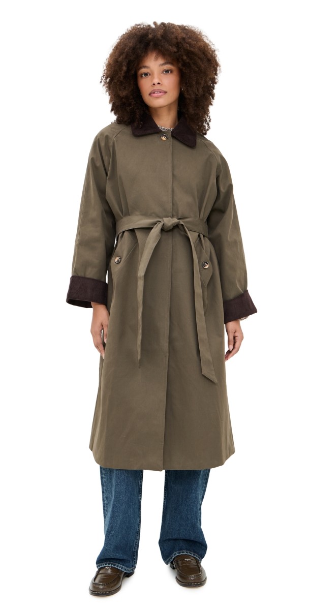 Moon River Corduroy Detail Trench Coat Olive