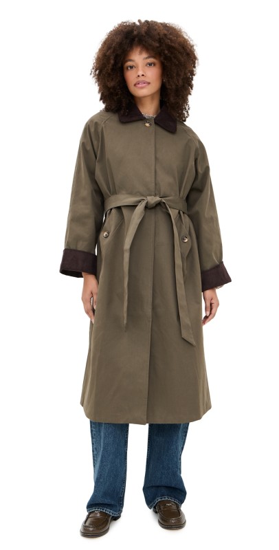 Moon River Corduroy Detail Trench Coat Olive