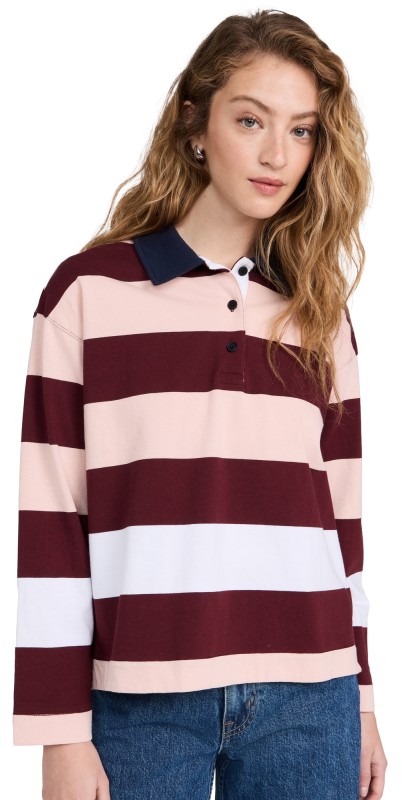 Madewell Hannah Rugby Polo Engineer Stripe Cabernet