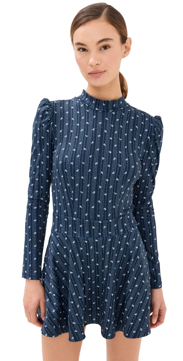 Byrdie Golf Social Wear Long Sleeve Montauk Mini Dress Navy/White Floral