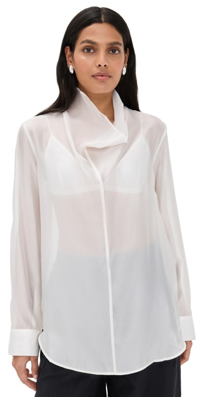 Pixie Market Sheer High Cowl Neck Blouse White