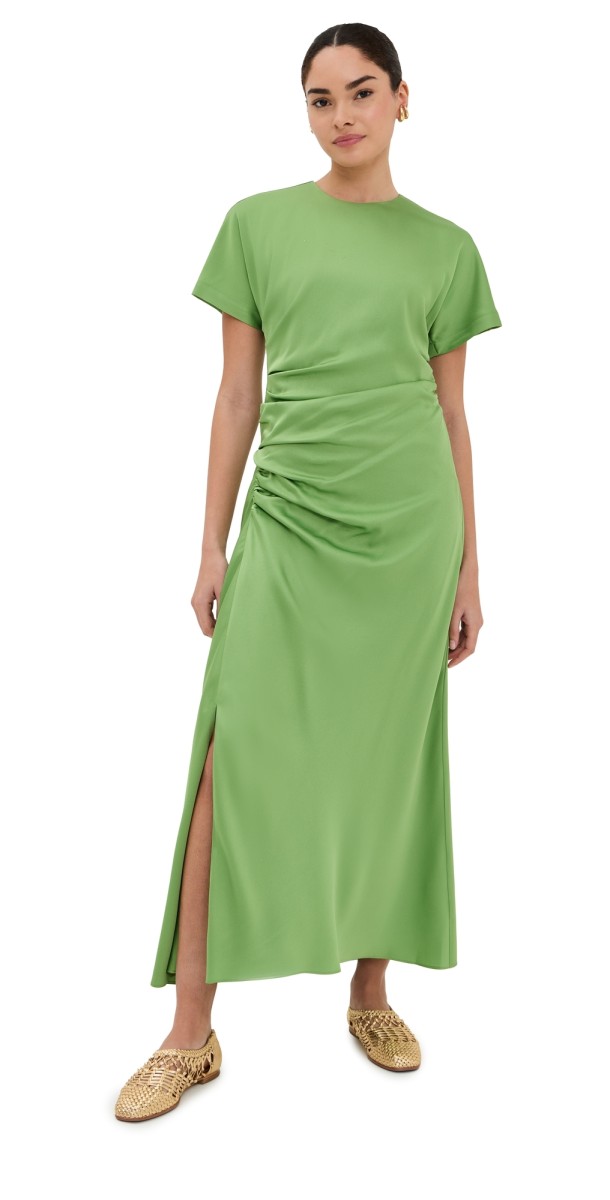 SIMKHAI Marabella Short Sleeve Draped Midi Dress DEEP PERIDOT