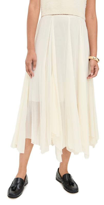 Pixie Market Asymmetric Midi Layered Skirt Cream