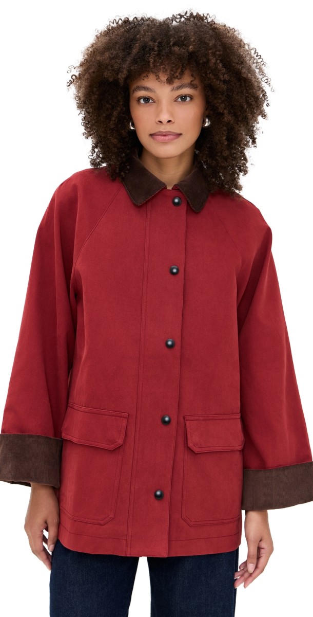 Moon River Corduroy Detail Barn Jacket Oxblood