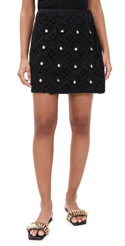 Never Fully Dressed Black Crochet Shell Wrap Skirt Black