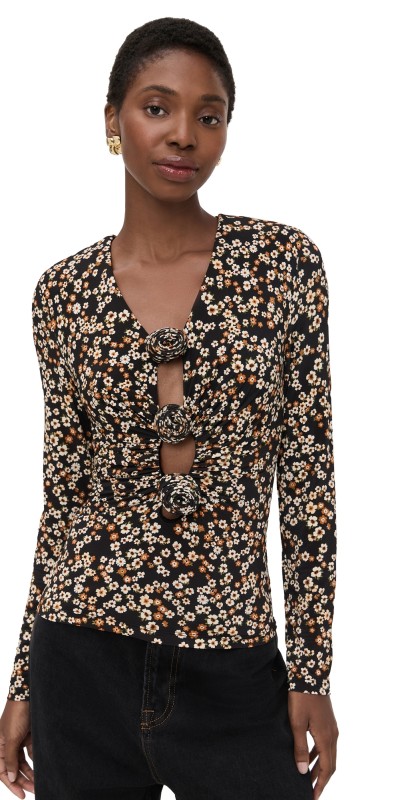FARM Rio Tiny Flowers Black Jersey Blouse Tiny Flowers Black