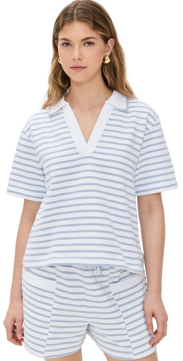 Splendid Cassie Terry Striped Polo White/Seaport