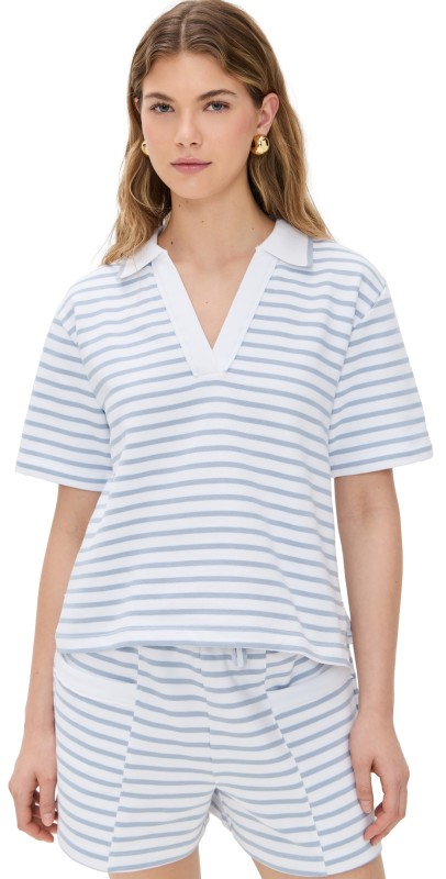 Splendid Cassie Terry Striped Polo White/Seaport