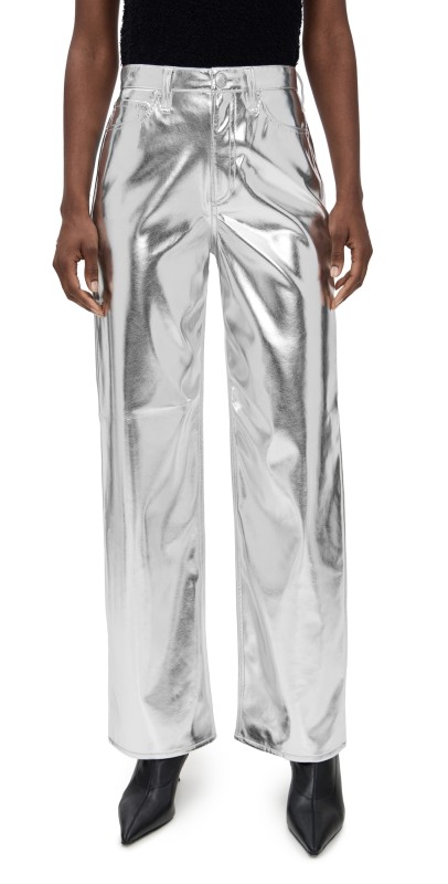rag & bone Logan Faux Leather Wide Leg Pants Silver
