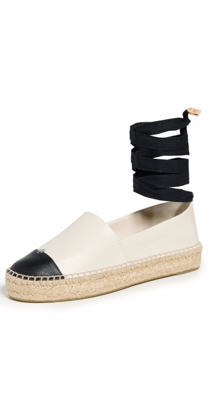 Tory Burch Cap Toe Espadrilles Light Cream/Perfect Black