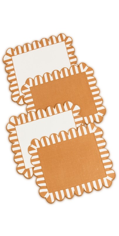 Misette Scalloped Stripe Double Sided Placemats Set of 4 Amber