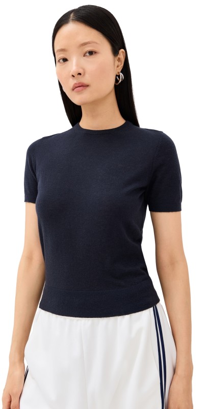 Tibi Skinlike Mercerized Wool Shrunken Tee Navy