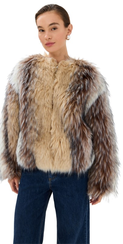 HALFBOY Faux Fur Bomber Camel/Black/Off White