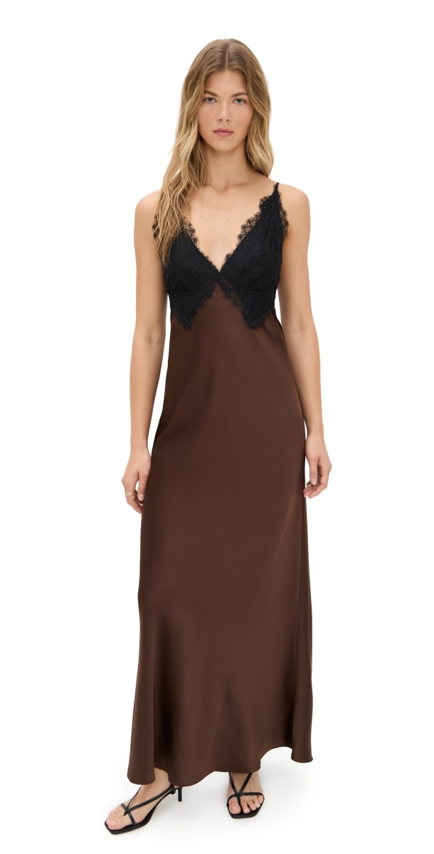 LoveShackFancy Iridia Dress Chocolate Brown