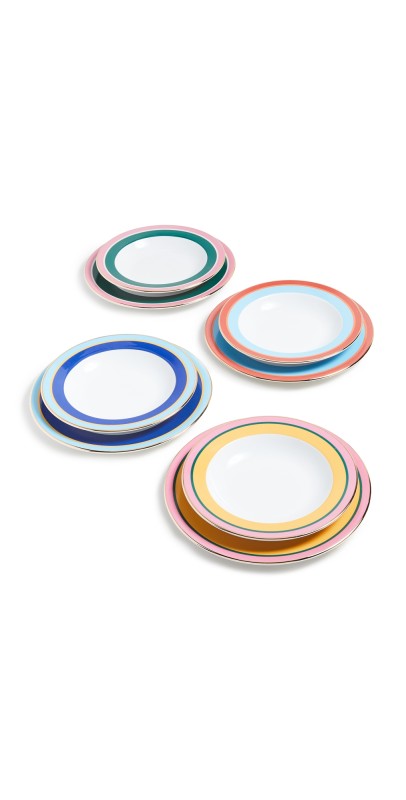 La Double J Soup and Dinner Plates Set of 8 Rainbow Mix One Size