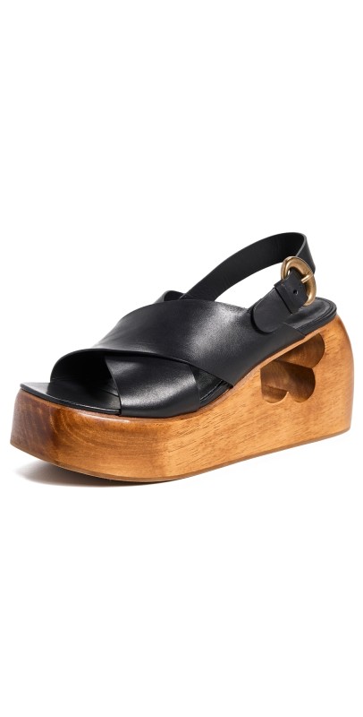 FARM Rio Black Cross Flower Wedge Sandals Black
