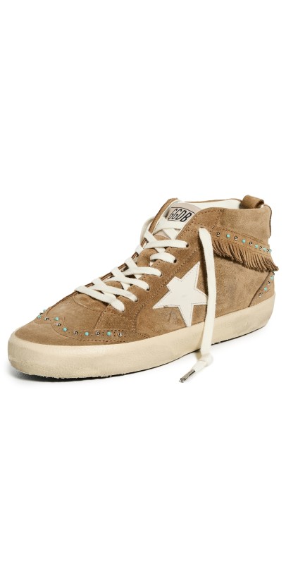 Golden Goose Mid Top Studs Leather Sneakers Tobacco/White
