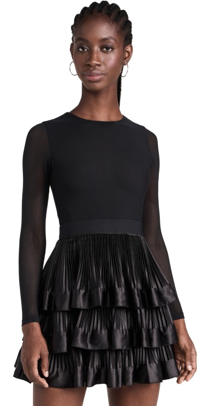alice + olivia Chara Ruffle Mini Dress Black