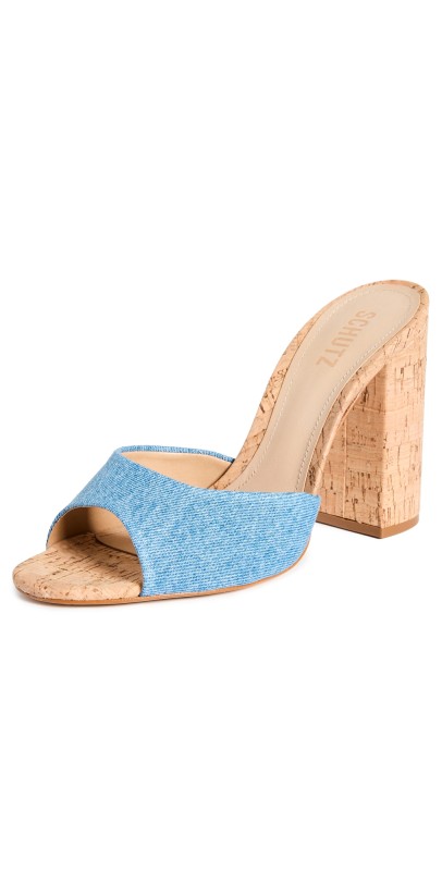 Schutz Kaycee Heels Washed Denim Blue