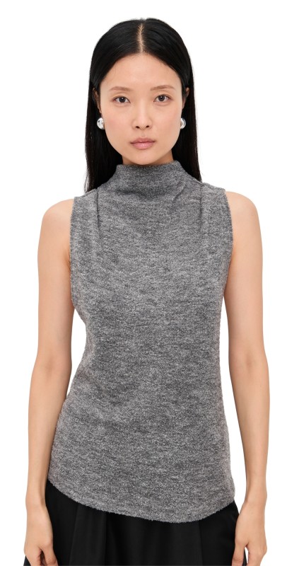 Proenza Schouler White Label Cynthia Top in Wool Jersey Grey Melange