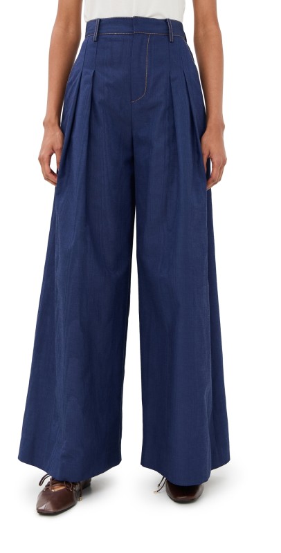Rosie Assoulin Wide Leg Pleat Pleat Pants Blueberry