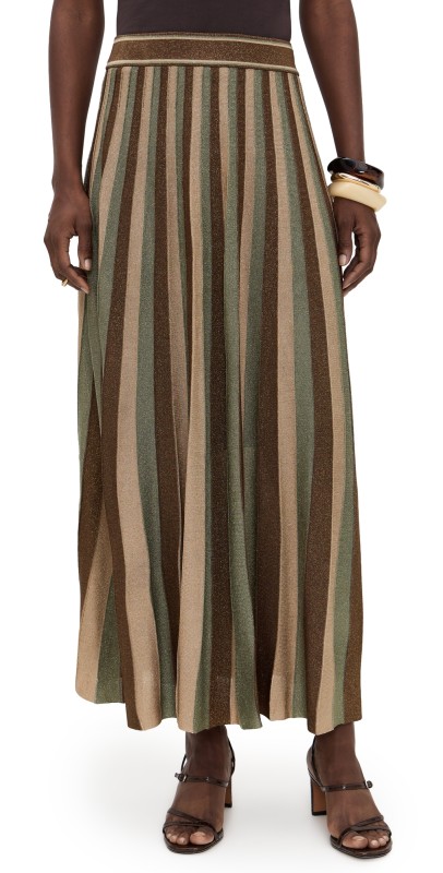 Zimmermann Hypnotic Midi Skirt Metallic Green Stripe
