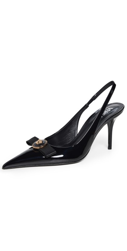 Versace Gianni Ribbon Slingback Pumps 85mm Black/Versace Gold