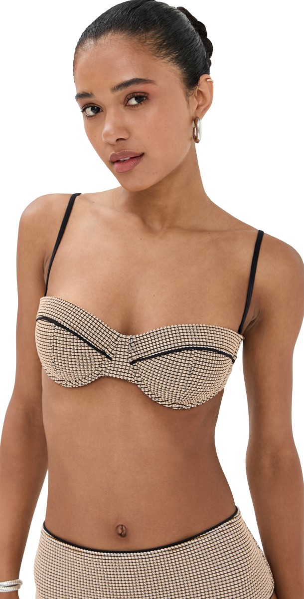 STAUD Jo Balconette Bikini Top Natural Pique