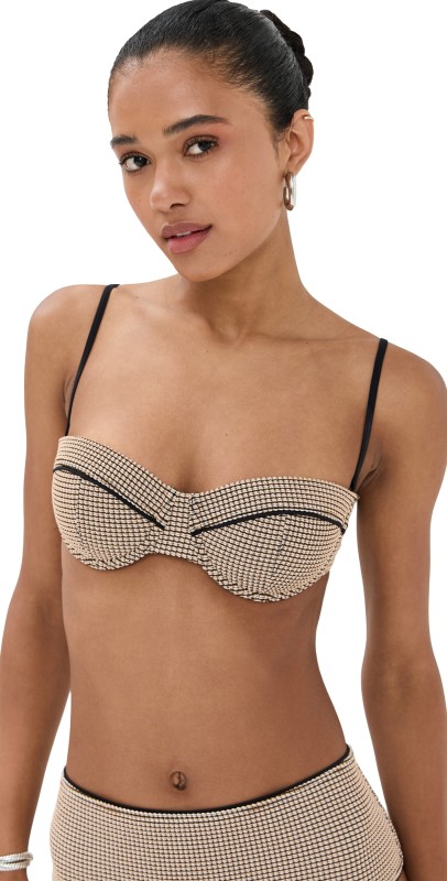 STAUD Jo Balconette Bikini Top Natural Pique