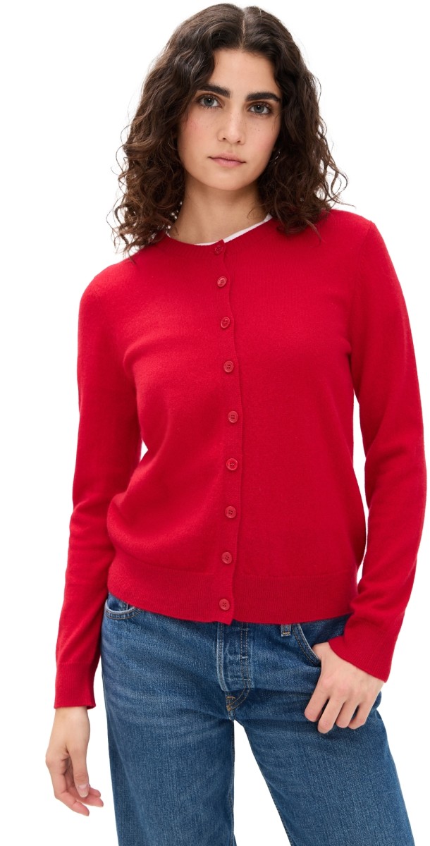 Enza Costa Cashmere Fitted Cardigan Classic Red