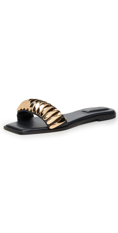 SIMKHAI Ripple Flat Sandals Black Gold