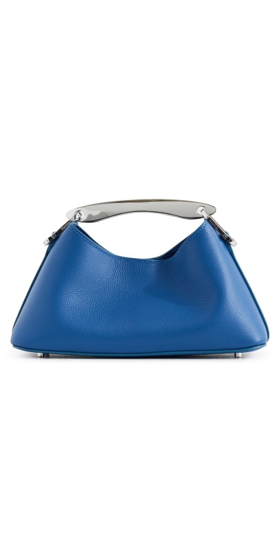 Elleme Mini Boomerang Pebbled Leather Bag Azure Blue/Silver