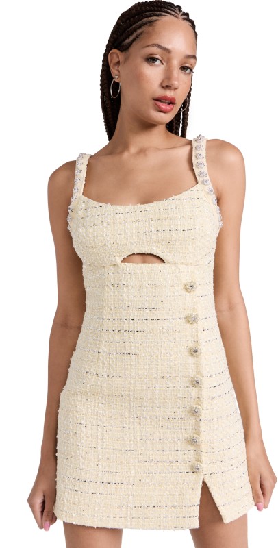 Self Portrait Yellow Boucle Diamante Mini Dress Yellow