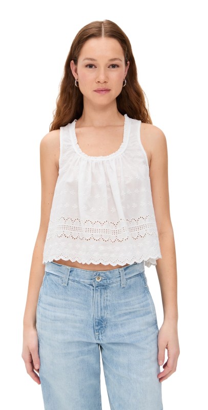Free People Marina Eyelet Tank Clean Ivory