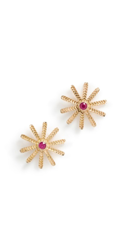 Harwell Godfrey 18k Tiny Sunflower Pink Studs Pink Sapphir