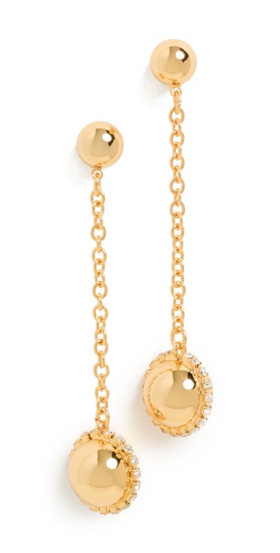 Kenneth Jay Lane Gold Ball Rhinestone Pierced Earrings Gold/Crystal