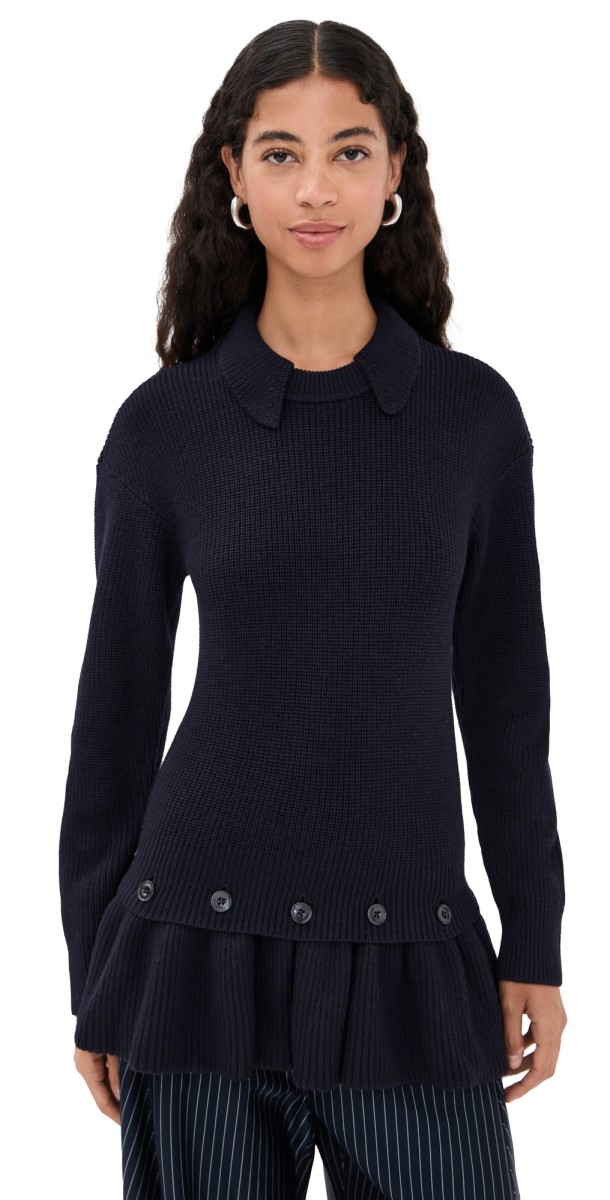 ROKH Detachable Peplum Knit Sweater Dark Navy