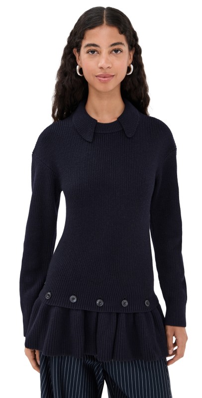 ROKH Detachable Peplum Knit Sweater Dark Navy