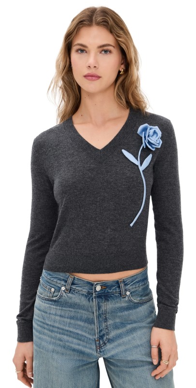 Self Portrait Charcoal Blue Rose Sweater Grey