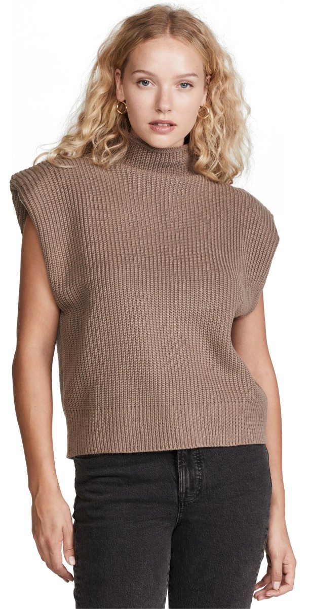 En Saison Sweater Pullover with Shoulder Pads Taupe