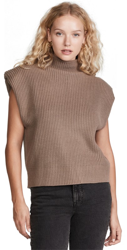 En Saison Sweater Pullover with Shoulder Pads Taupe