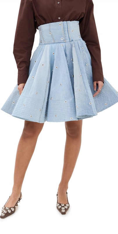 A. W.A. K.E. MODE Recycled Denim Skirt With Snaps Blue