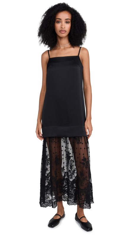 Sea Noa Satin Slip Dress with Lace Skirt Black