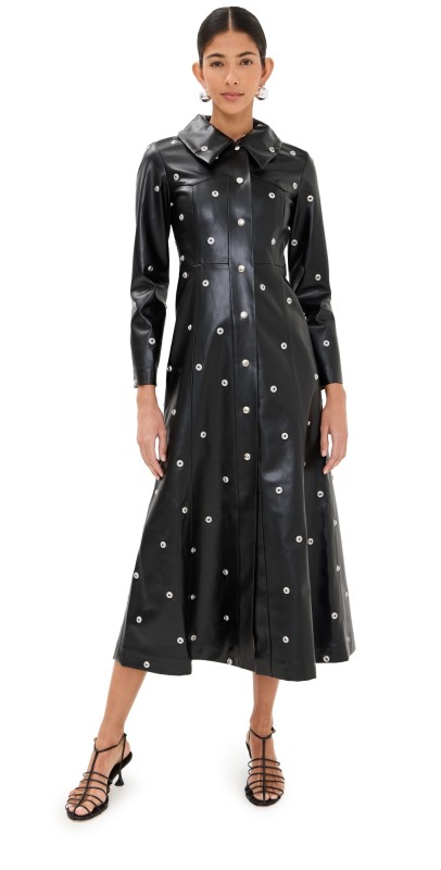 A. W.A. K.E. MODE Flared Fitted Coat Covered In Studs Black