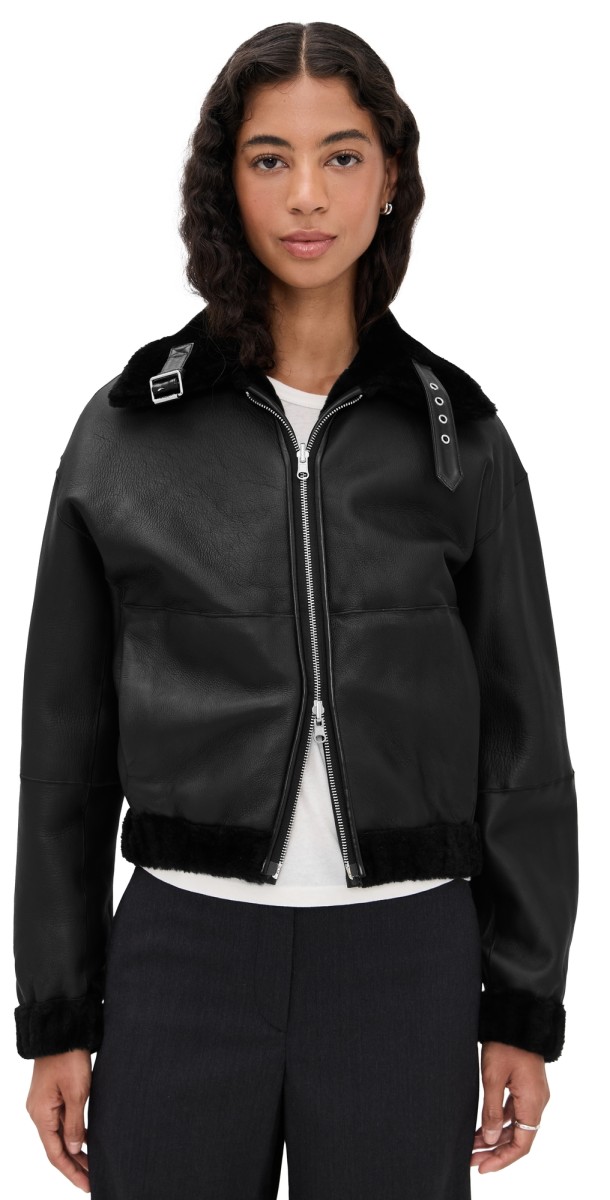 Helmut Lang Shearling Bomber Jacket Black
